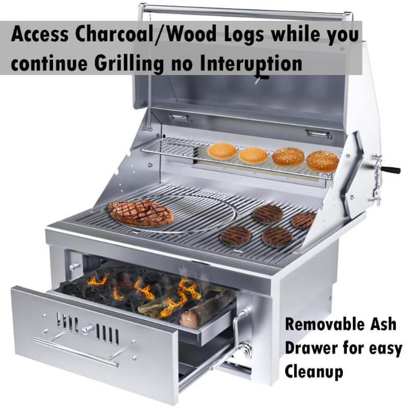 Sunstone 30 Inch Hybrid Grill | Charcoal Fuel Drawer