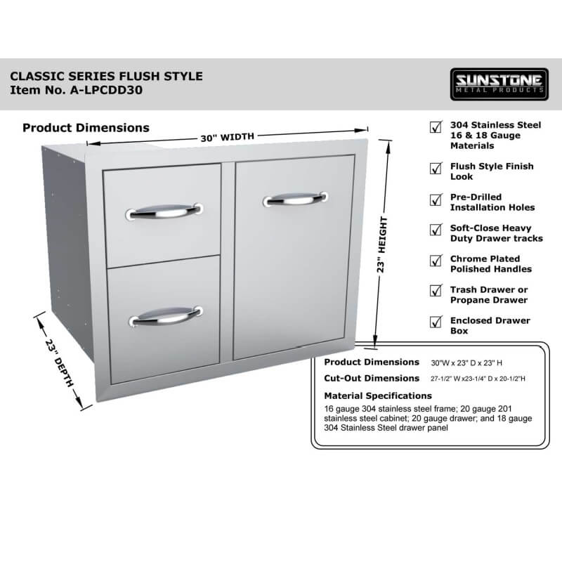 Sunstone 30-Inch Tank Tray Double Drawer Combo | Features