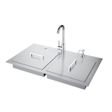 Sunstone 37-Inch ADA Compliant Double Sink W/ Covers & Hot/Cold Faucet 