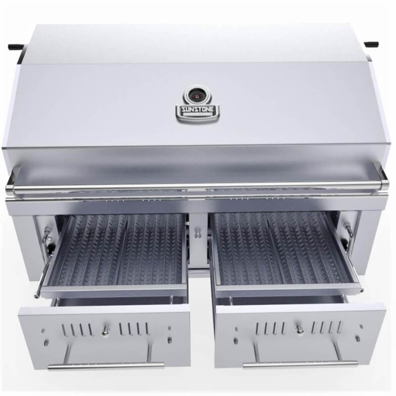 Sunstone 42 Inch Hybrid Dual Zone Grill | Front Charcoal Drawers