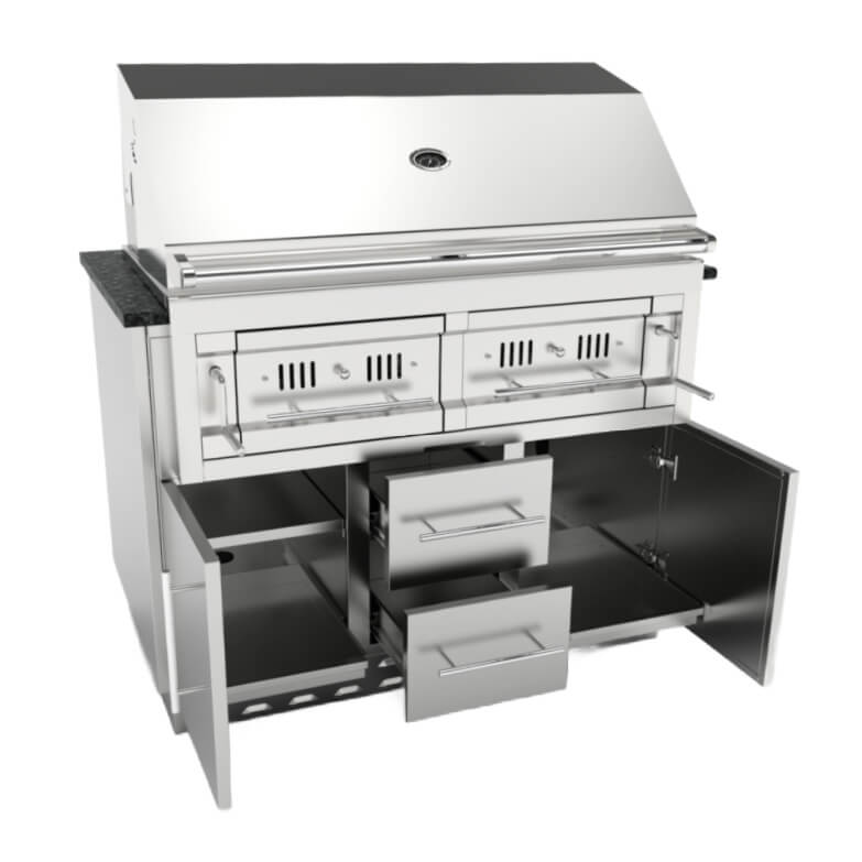 Sunstone 46" Gas Grill Cabinet w/ 2-Door & 2-Drawer Combo | Shown With Grill