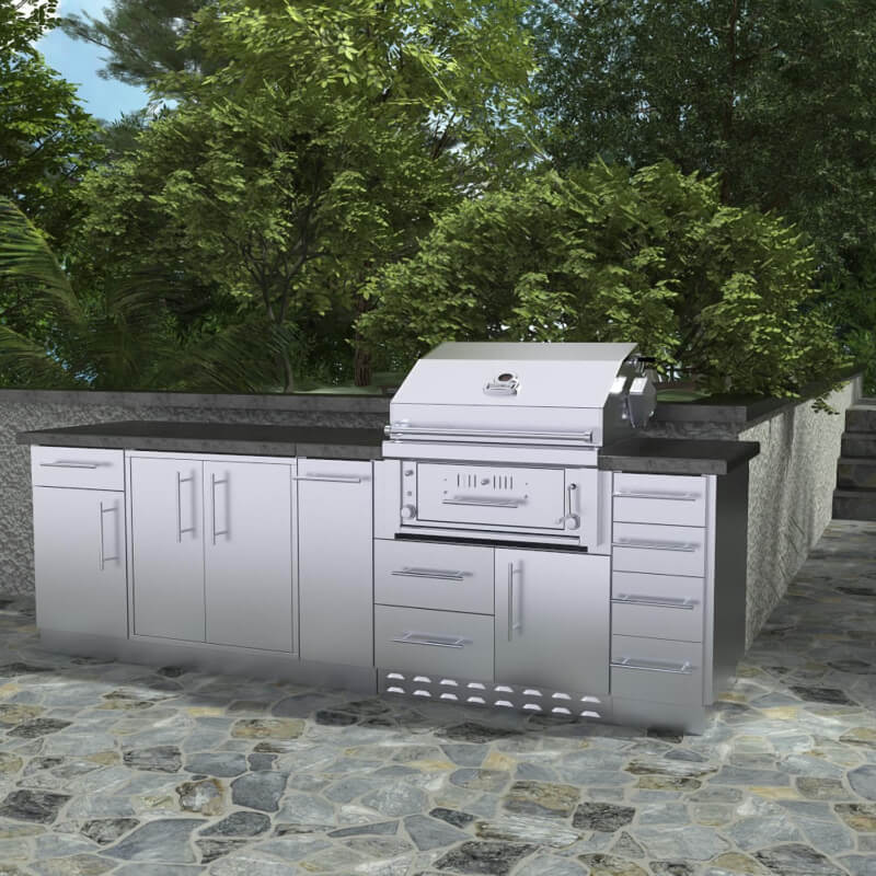 Sunstone Grills Alamo Gas Charcoal Grill Island Package | Shown on Patio