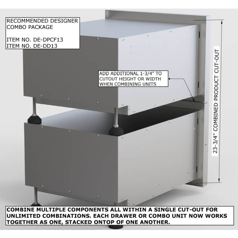 Sunstone 13″ Paper Towel & Cutlery Drawer Combo | Stacked Configuration