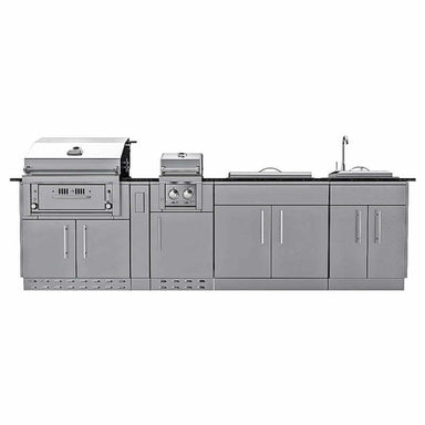 Sunstone Grills Alamo 10 Ft Outdoor Kitchen Island w/ Gas Grill & Side Burner, Sink, Door & Drawer