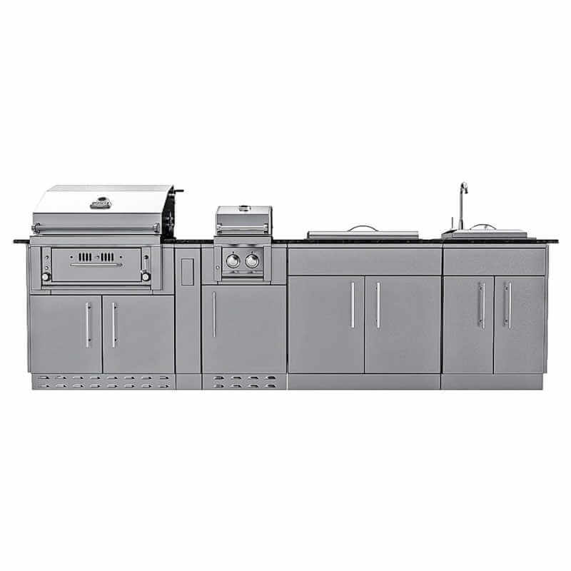 Sunstone Grills Alamo 10 Ft Outdoor Kitchen Island w/ Gas Grill & Side Burner, Sink, Door & Drawer