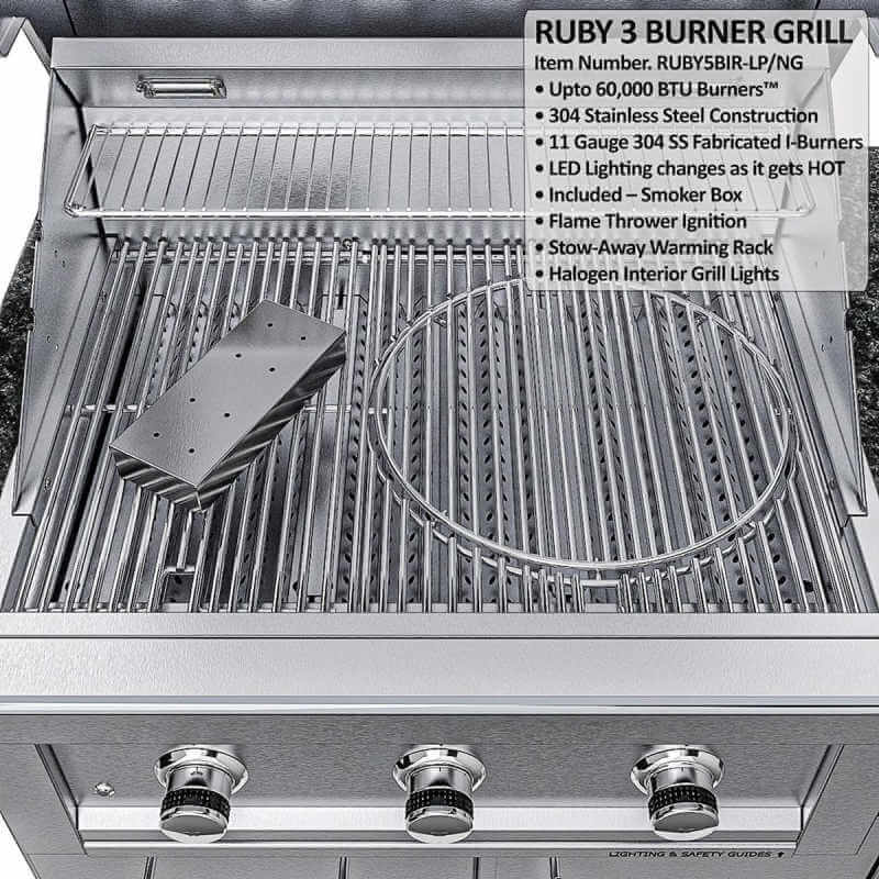 Sunstone Grills Bayou 8 1/2 Ft Outdoor Kitchen | Ruby 3 Burner Grill Detail