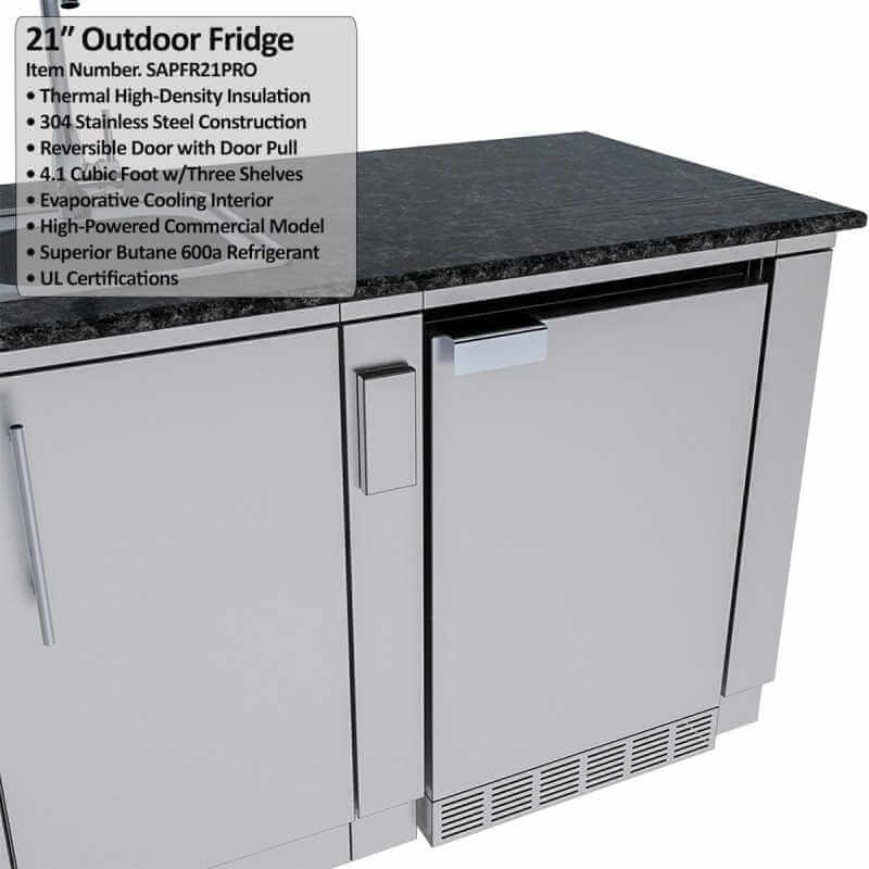 Sunstone Grills Bayou 8 1/2 Ft Outdoor Kitchen | 21 Inch Refrigerator