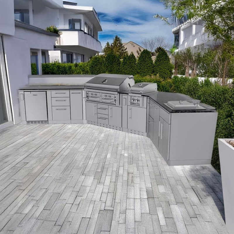 Sunstone Grills Big-Texan 21 Ft Outdoor Kitchen | Shown on Patio