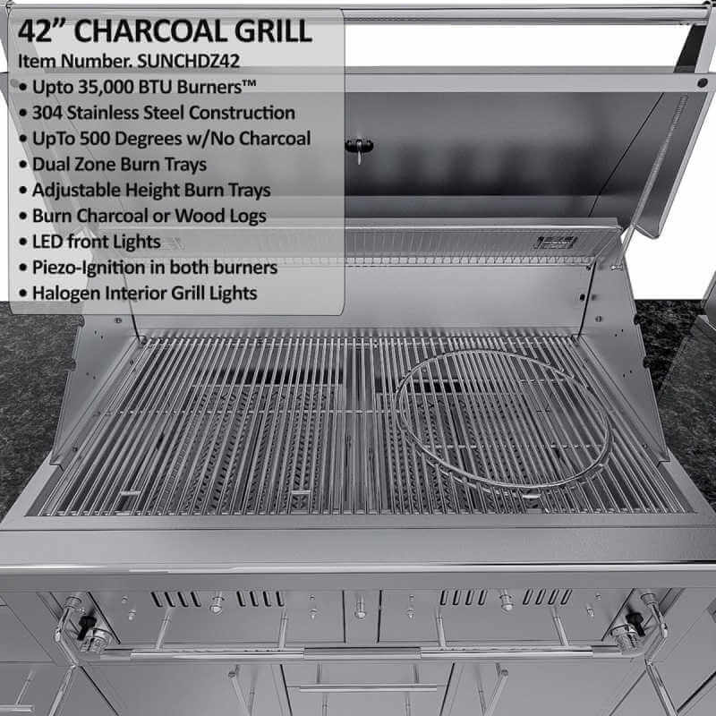 Sunstone Grills Big-Texan 21 Ft Outdoor Kitchen | 42 Inch Hybrid Charcoal Grill