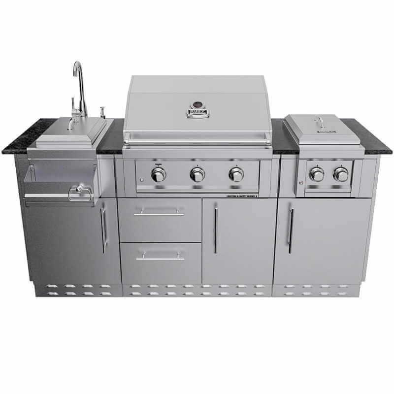Sunstone Grills Caprice 6 1/2 Ft Outdoor Kitchen Island w/ Grill & Side Burner, Door & Drawer