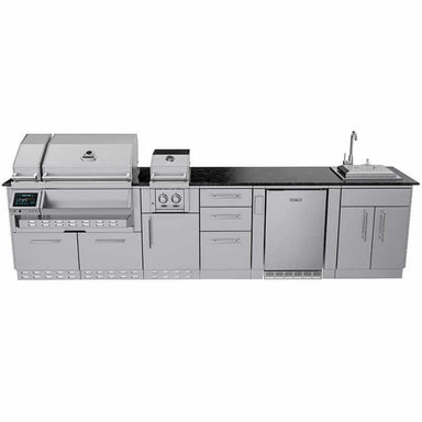 Sunstone Grills Cypress 11 1/2 Ft Outdoor Kitchen Island w/ Pellet Grill & Side Burner, Sink, Refrigerator, Door & Drawer