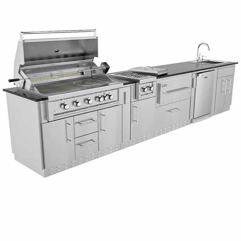 Sunstone Grills French Quarter 13 1/2 Ft Outdoor Kitchen | Ruby 5 Burner Gas Grill