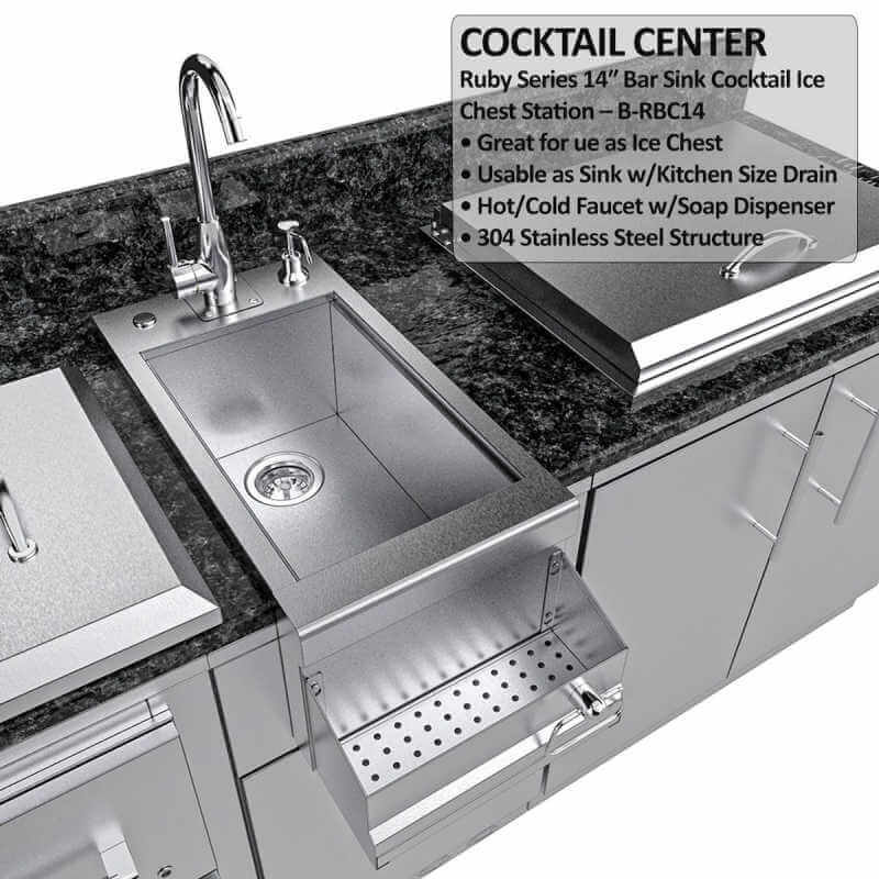 Sunstone Grills Galley 10 1/2 Ft Outdoor Kitchen | Cocktail Center Detail