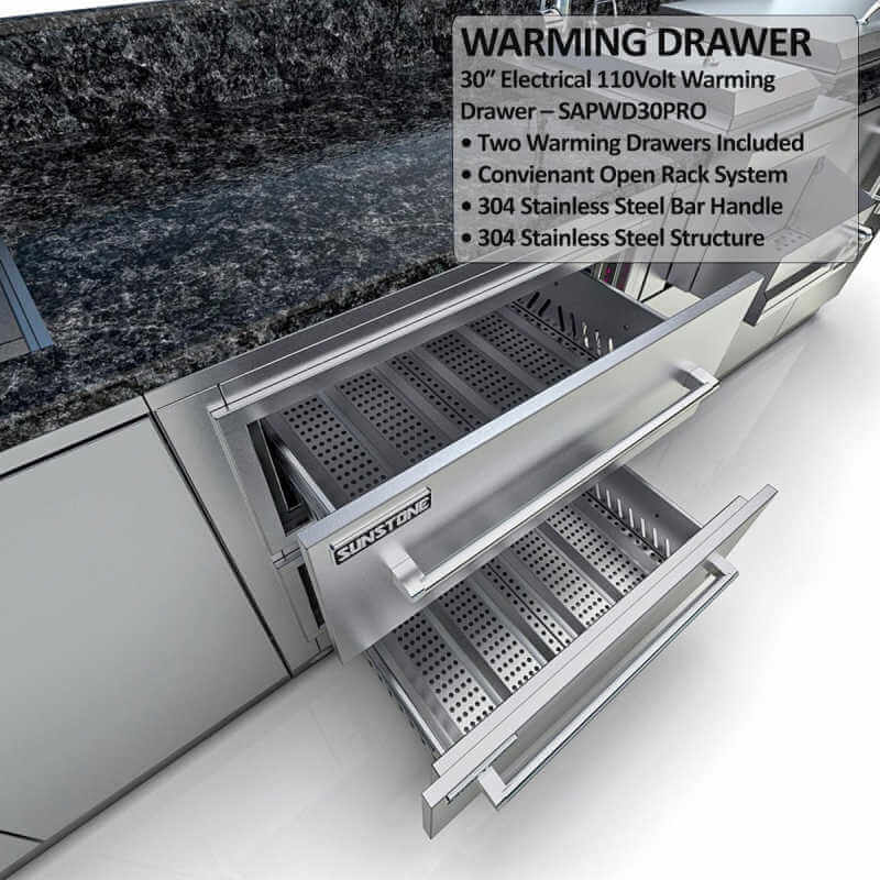 Sunstone Grills Galley 10 1/2 Ft Outdoor Kitchen | Dual Warming Drawers