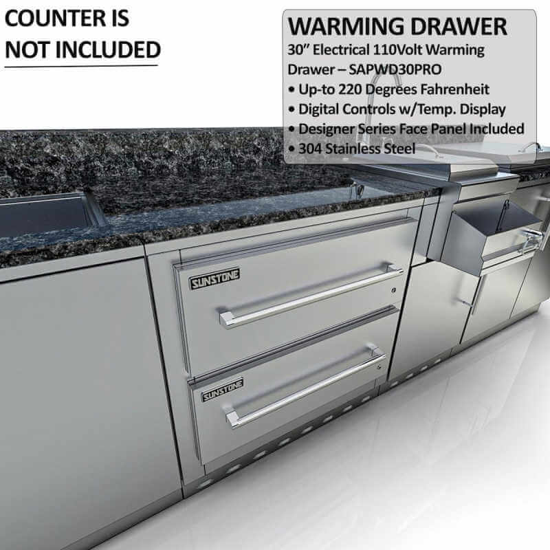 Sunstone Grills Galley 10 1/2 Ft Outdoor Kitchen | Warming Drawers Detail