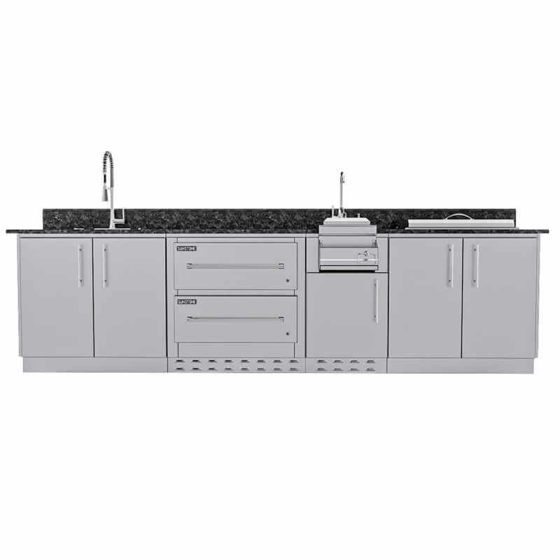 Sunstone Grills Galley 10 1/2 Ft Outdoor Kitchen Island w/ Sink, Door & Drawer