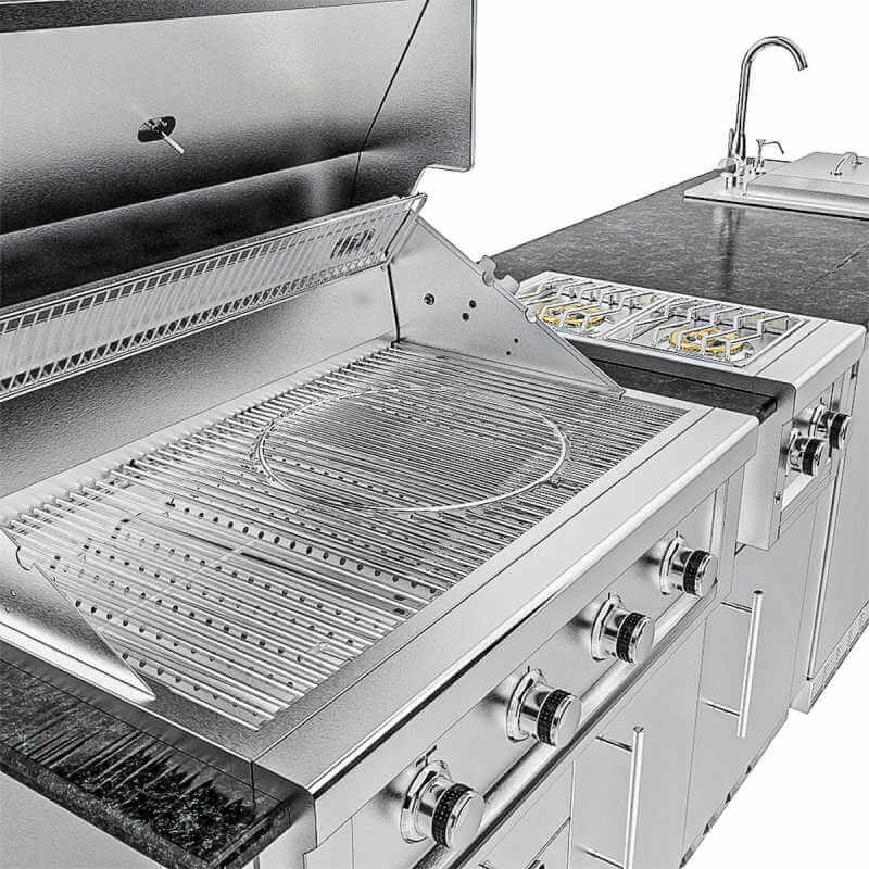 Sunstone Grills Houston 9 1/2 Ft Outdoor Kitchen Island | Ruby 5 Grill Side View