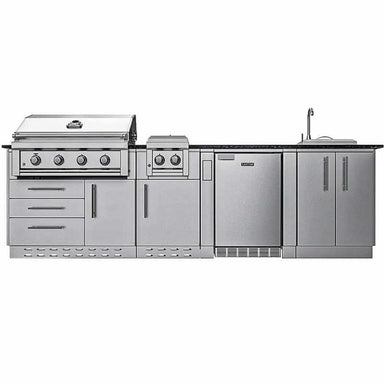 Sunstone Grills Houston 9 1/2 Ft Outdoor Kitchen Island w/ Grill & Side Burner, Sink, Refrigerator, Door & Drawer