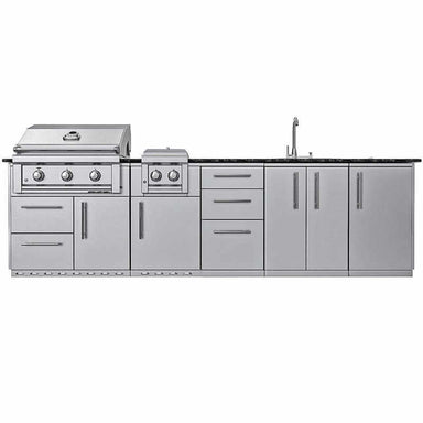 Sunstone Grills Magnolia 10 Ft Outdoor Kitchen Island w/ Gas Grill & Side Burner, Sink, Door & Drawer