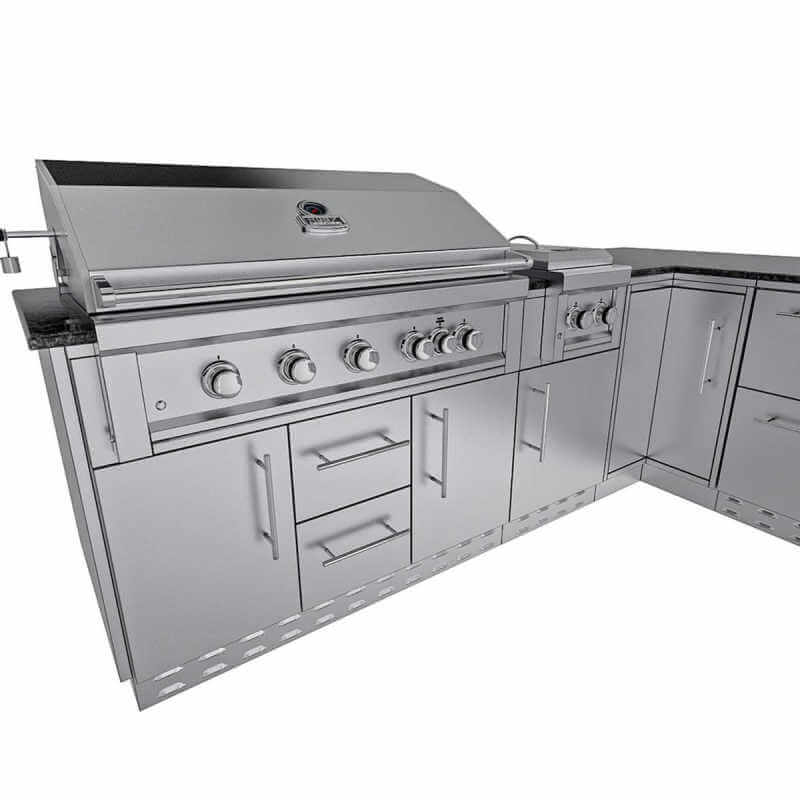 Sunstone Grills Rancher 11 Ft Outdoor Kitchen | Ruby 5 Burner Gas Grill w/ Rotisserie