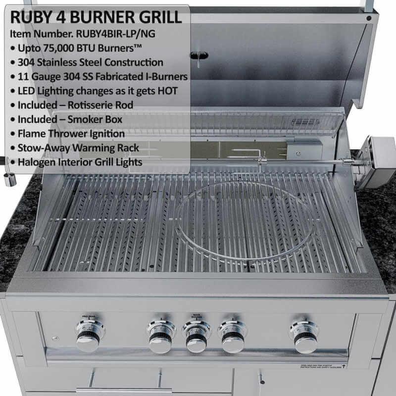 Sunstone Grills Savanna 16 Ft Outdoor Kitchen | Ruby 4 Burner Grill Detail