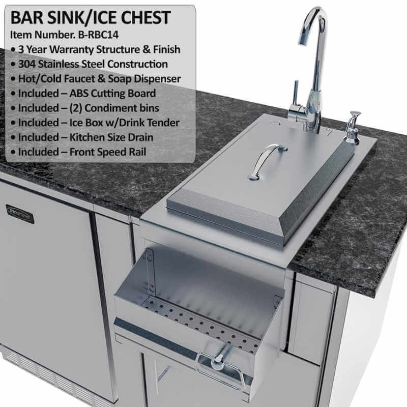 Sunstone Grills Savanna 16 Ft Outdoor Kitchen | Bar Sink Detail