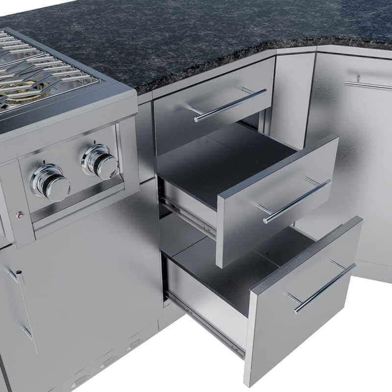 Sunstone Grills Savanna 16 Ft Outdoor Kitchen | Triple Drawer Cabinet