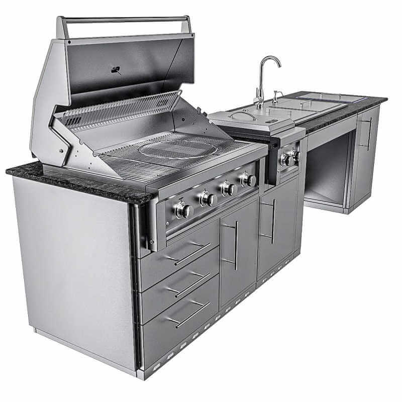 Sunstone Grills Summit 10 Ft Outdoor Kitchen Island | Ruby 4 Burner Grill