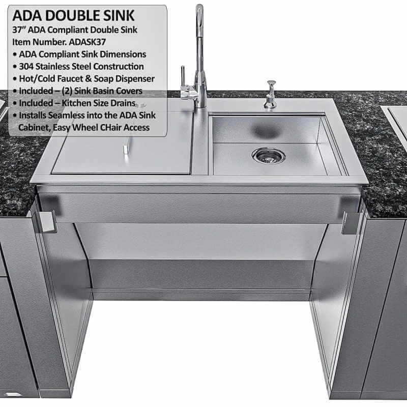 Sunstone Grills Summit 10 Ft Outdoor Kitchen | ADA Double Sink Detail