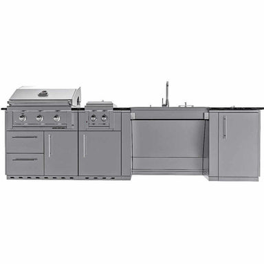 Sunstone Grills Summit 10 Ft Outdoor Kitchen Island w/ Gas Grill, Side Burner, Sink, Door & Drawer
