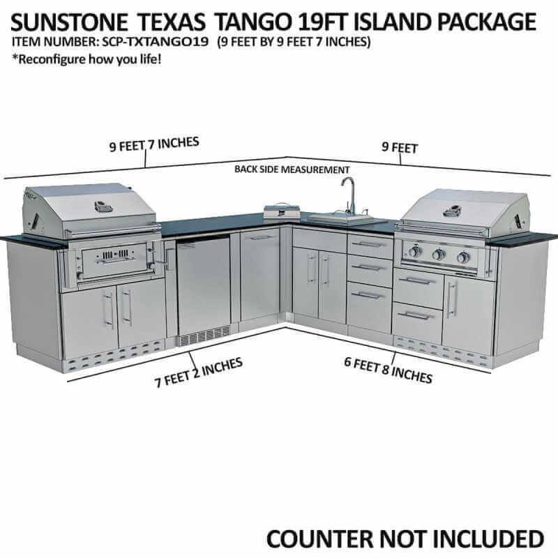 Sunstone Grills Texas Tango 19 Ft Outdoor Kitchen | Dimensions