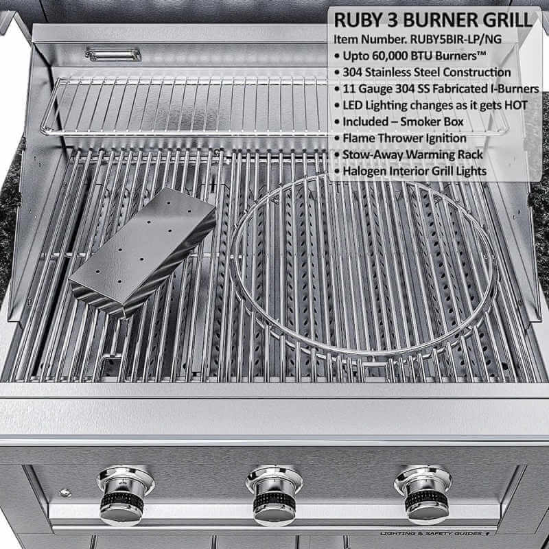 Sunstone Grills Texas Tango 19 Ft Outdoor Kitchen | Ruby 3 Gas Grill Features