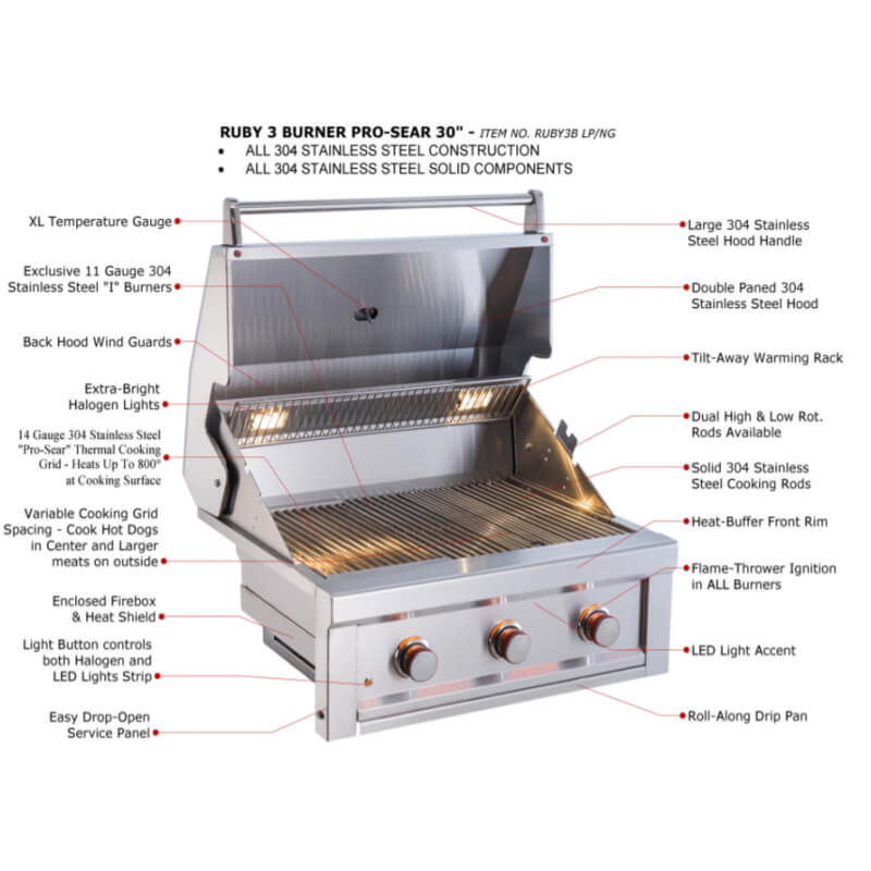 Sunstone Ruby 30-Inch 3-Burner Grill | Features