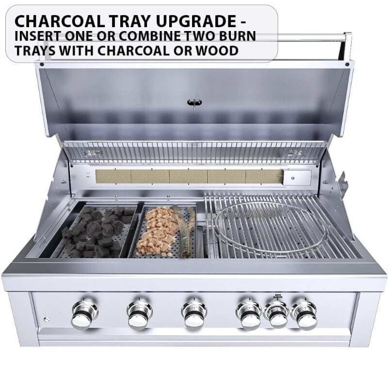 Sunstone Ruby 5BIR 42 Inch 5 Burner Built In Gas Grill | Charcoal Tray