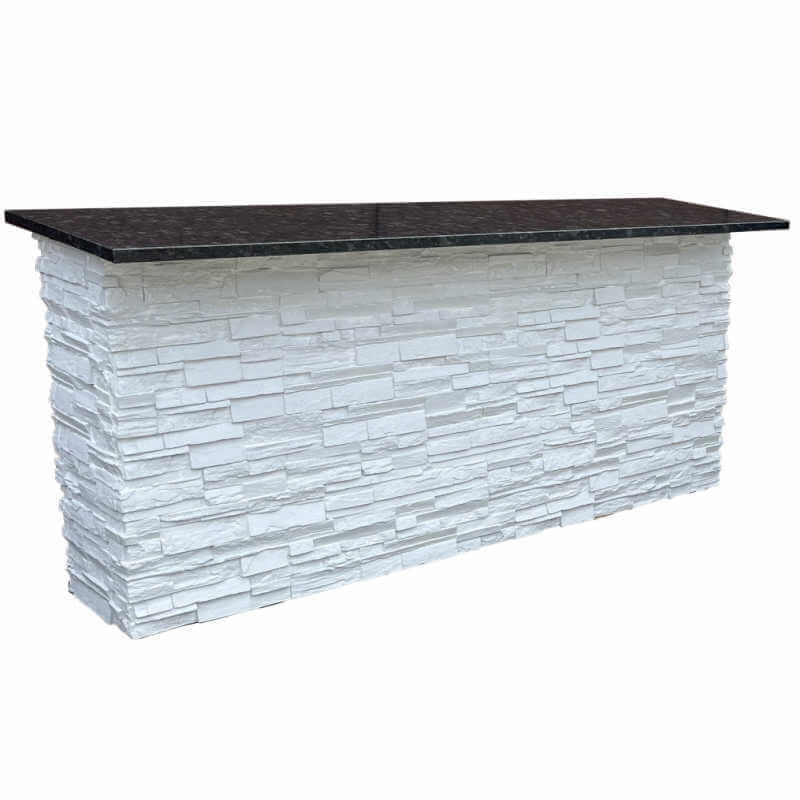 TRU Innovative Outdoor 7 Ft Bar Island | White Stacked Stone & Black Countertop