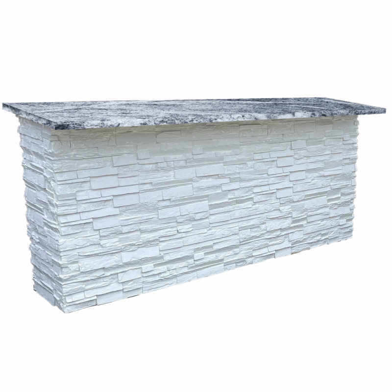 TRU Innovative Outdoor 7 Ft Bar Island | White Stacked Stone & White Countertop