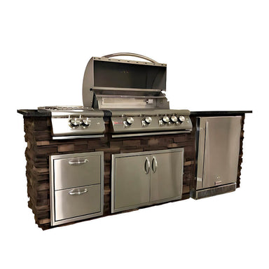 Tru Innovative 8 Ft Grill Island | Brown Stacked Stone & Steel Grey Countertop