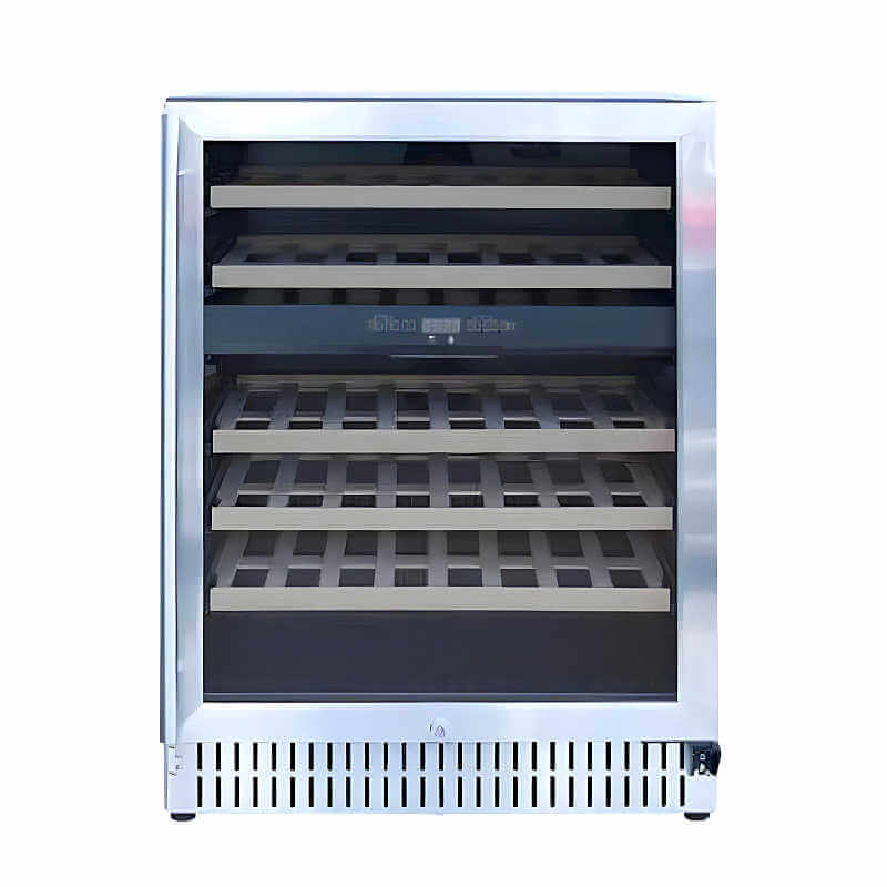 True Flame 24 Inch Outdoor Rated Dual Zone Wine Cooler | Beech Wood Shelves