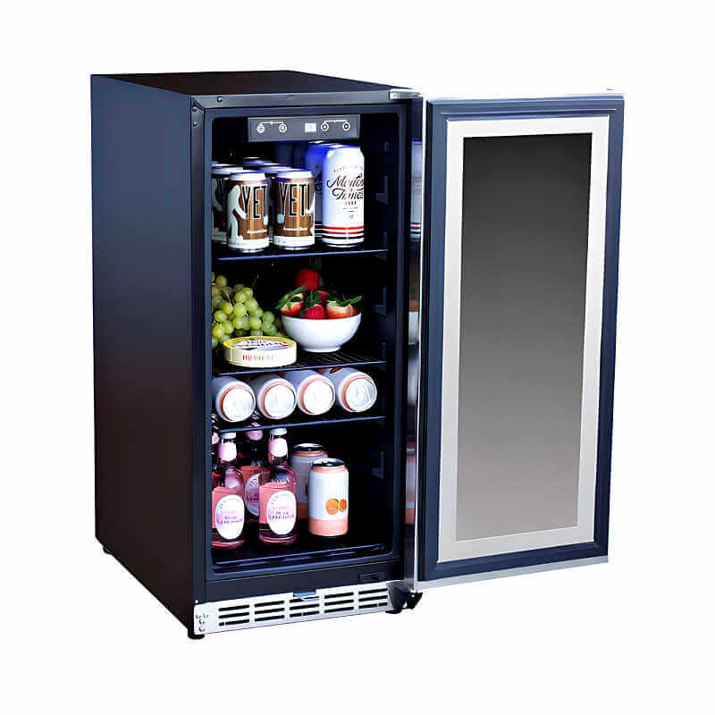 TrueFlame 15 Inch 3.2 Cu. Ft. Outdoor Refrigerator With Glass Door | Ample Storage Space