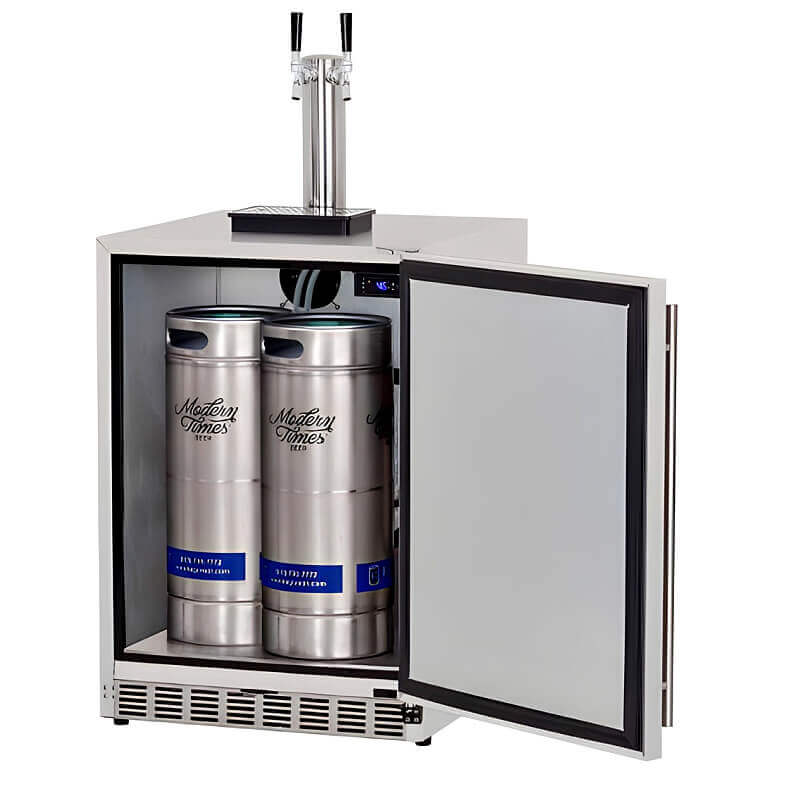 TrueFlame 24-Inch 6.6 Cu. Ft. Outdoor Rated Double Tap Kegerator | Large Storage Capacity