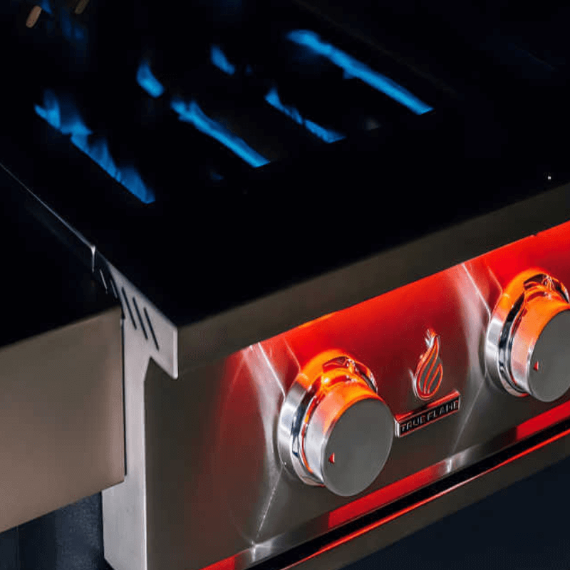 TrueFlame 25 Inch 3 Burner Built-In Gas Grill | Red LED Control Panel Lighting