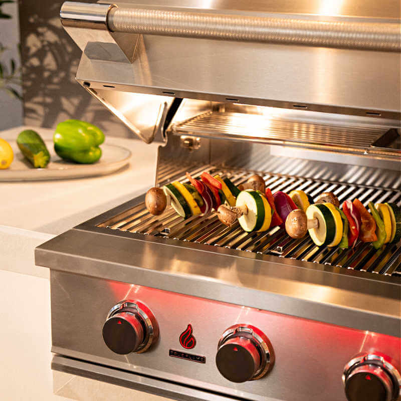 TrueFlame 32 Inch 4 Burner Built-In Gas Grill | Multi-Position Tension Grill Hood