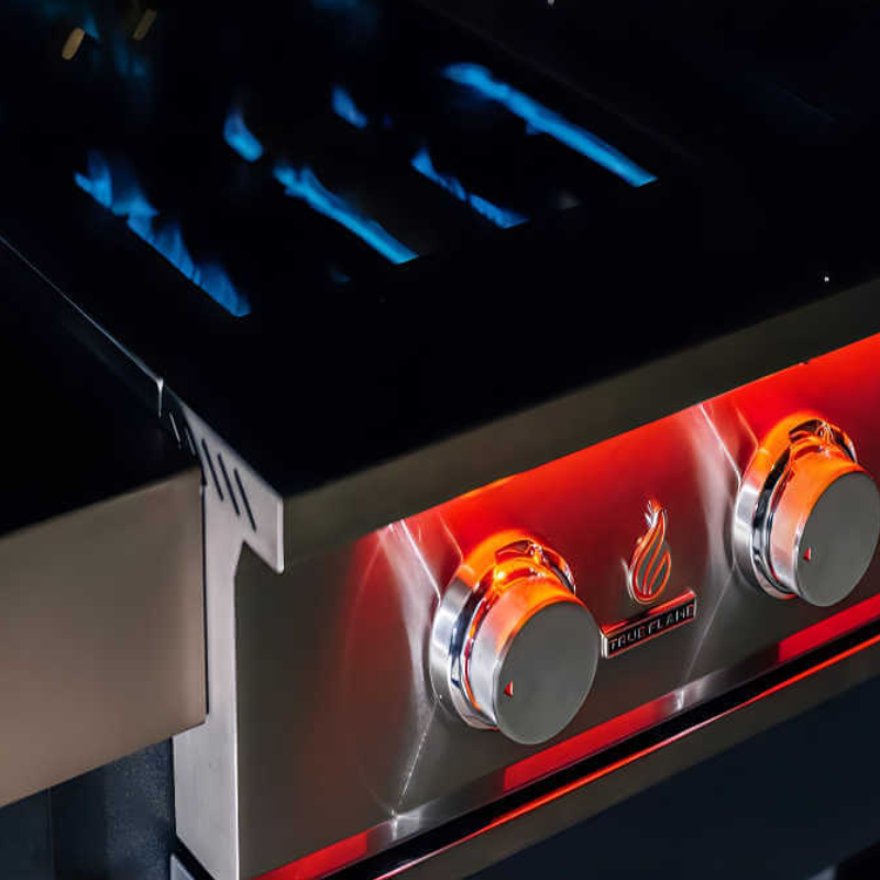 TrueFlame 40 Inch 5 Burner Built-In Gas Grill | Gas Knob Lights Close Up