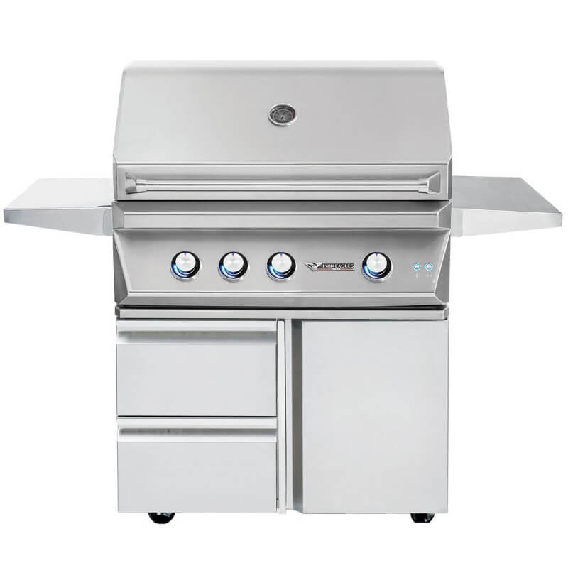 Twin Eagles 36-Inch 3-Burner Gas Grill with Infrared Rotisserie Burner On Deluxe Cart