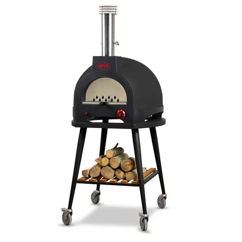 WPPO Infinity 50-Inch Wood/Gas Hybrid Pizza Oven w/ Cart | Mignight Black