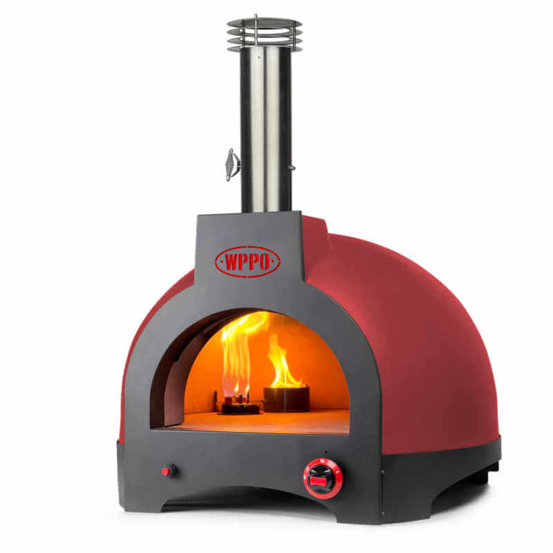 WPPO Infinity 50-Inch Wood/Gas Hybrid Pizza Oven | In Red With Gas Burner