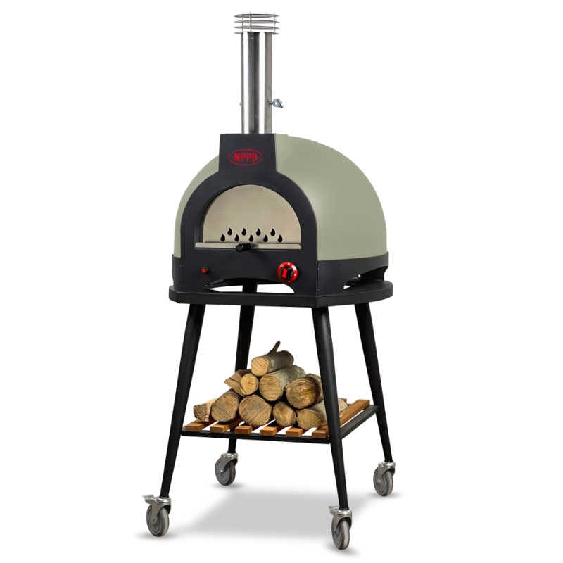 WPPO Infinity 66-Inch Wood/Gas Hybrid Pizza Oven w/ Cart | Olive Green