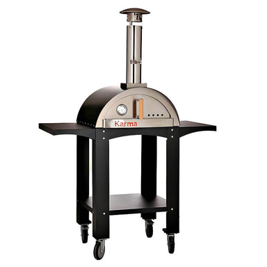 WPPO Karma 25 Inch Black Wood Fired Pizza Oven with Black Cart