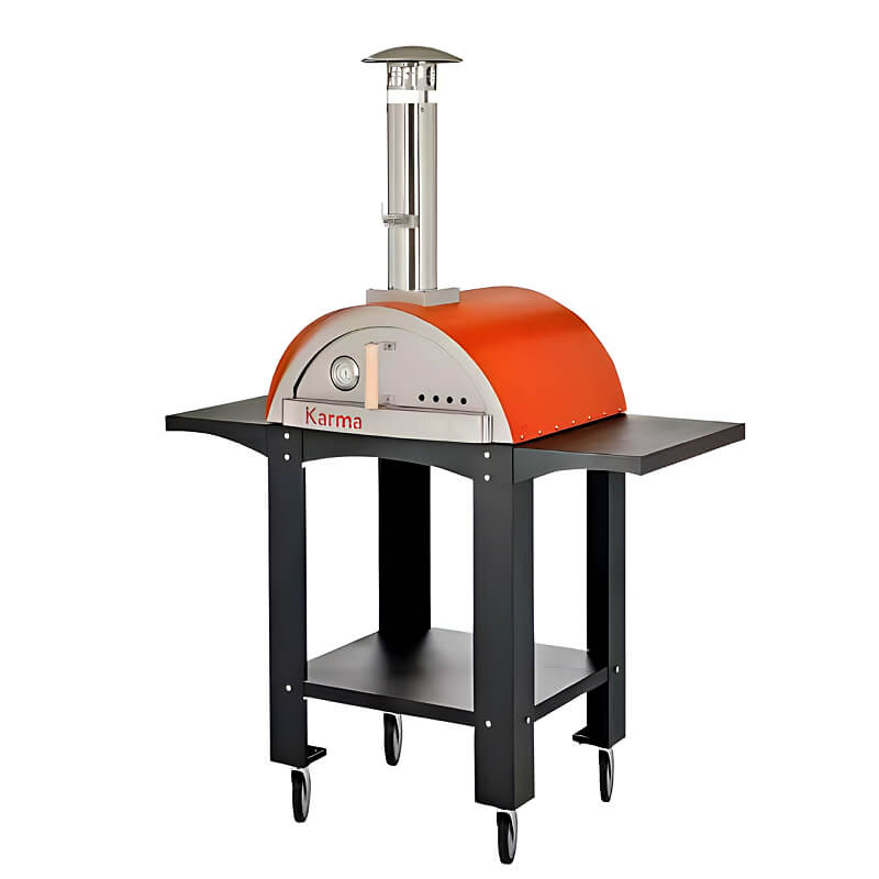 WPPO Karma 25 Inch Orange Wood Fired Pizza Oven with Cart 