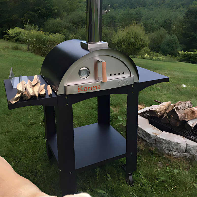 WPPO Karma 25 Inch Black Wood Fired Pizza Oven | With Side Shelves